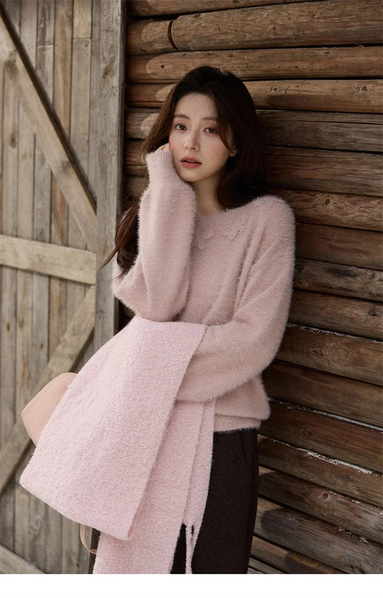 MISHOW Long Sleeve Sweaters 2025 Winter Elegant Loose Handmade Crochet Bowknot Sweater Women's Casual Knitted Top MXE87Z2679