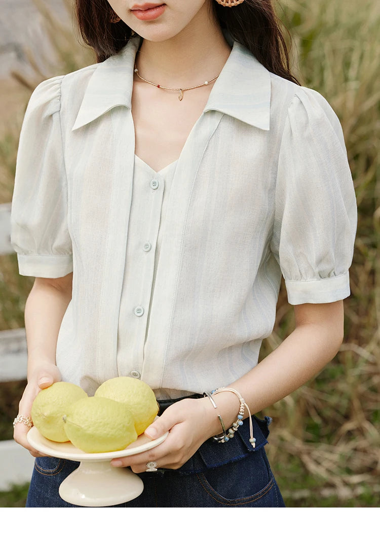 MISHOW French Summer Blouses Women New 2025 Solid Short Sleeve Turn-down Collar Slimming Shirts Female Straight Thin MXE33C0782