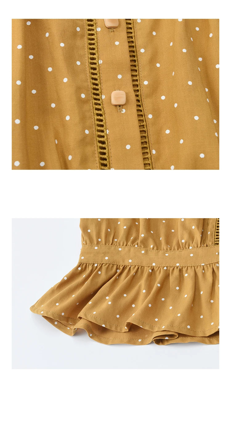 MISHOW Women's V-neck Lace Splicing Blouse 2025 Summer New Ladies Fashion Polka Dot Hollow Ruffle Button Female Top MXE38X1847