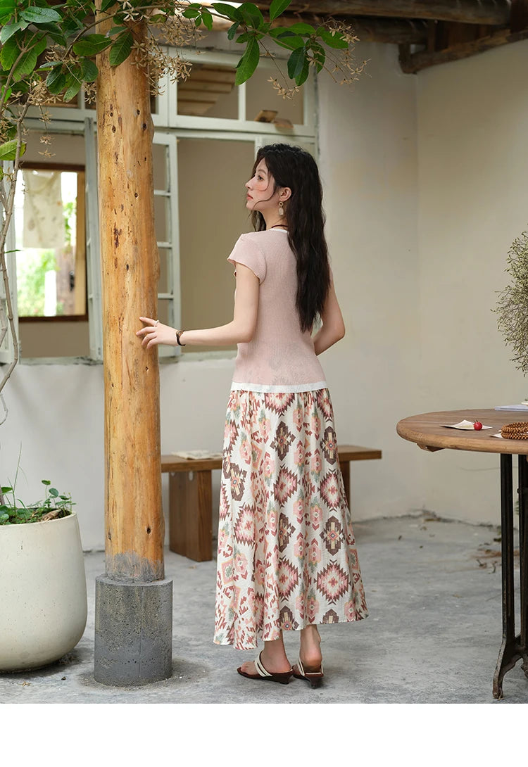 MISHOW Round Neck Patchwork Knitt Sweater for Women 2025 Summer Flying Sleeve Lace Up Versatile Top Female Clothing MXE37Z1278