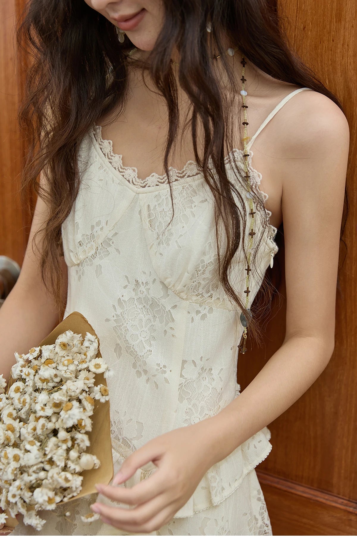 MISHOW Bohemian Apricot Lace Camisole Inner Dress Autumn Irregular Ruffle Tassel Hem Dresses Front Side Fork Dress MXE43L2449