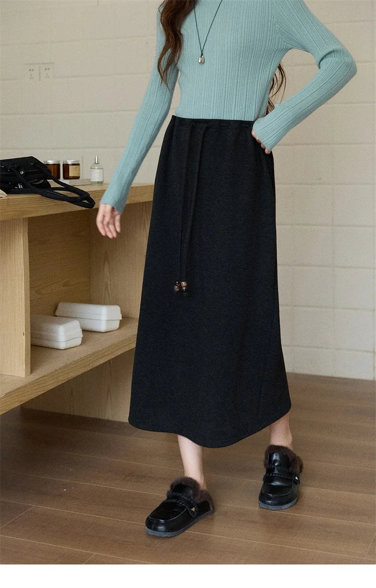 MISHOW Woman Brown Skirt 2025 Retro High Waist Loose Fitting Half Body Skirt with Back Split Straight Leg Long Skirt MXE90B2447