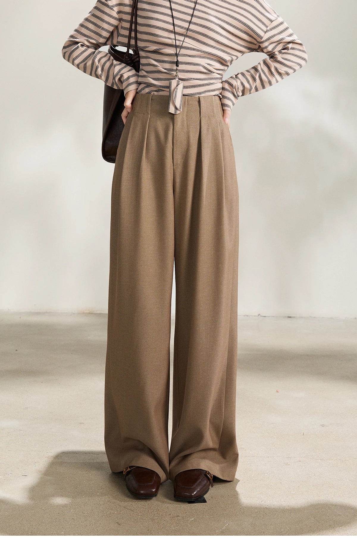 MISHOW Women's Camel Wide Leg Pants 2026 Spring High Waist Pleated Pants Office Lady Versatile Loose Casual Trousers MXF108K1007