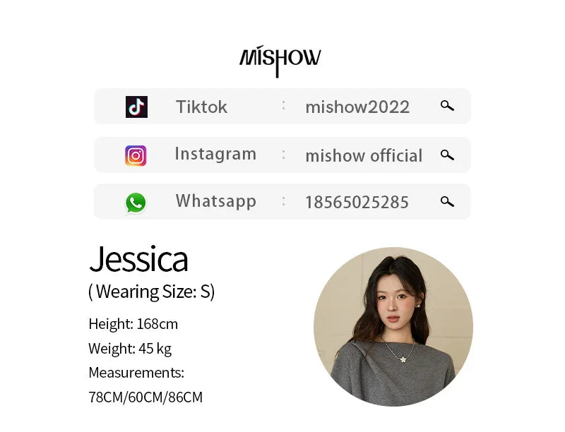 MISHOW Woman Gray Top 2025 Autumn French-style Diagonal Placket Knit Sweater Casual High-end Loose Pullover Woman MXE86Z2744