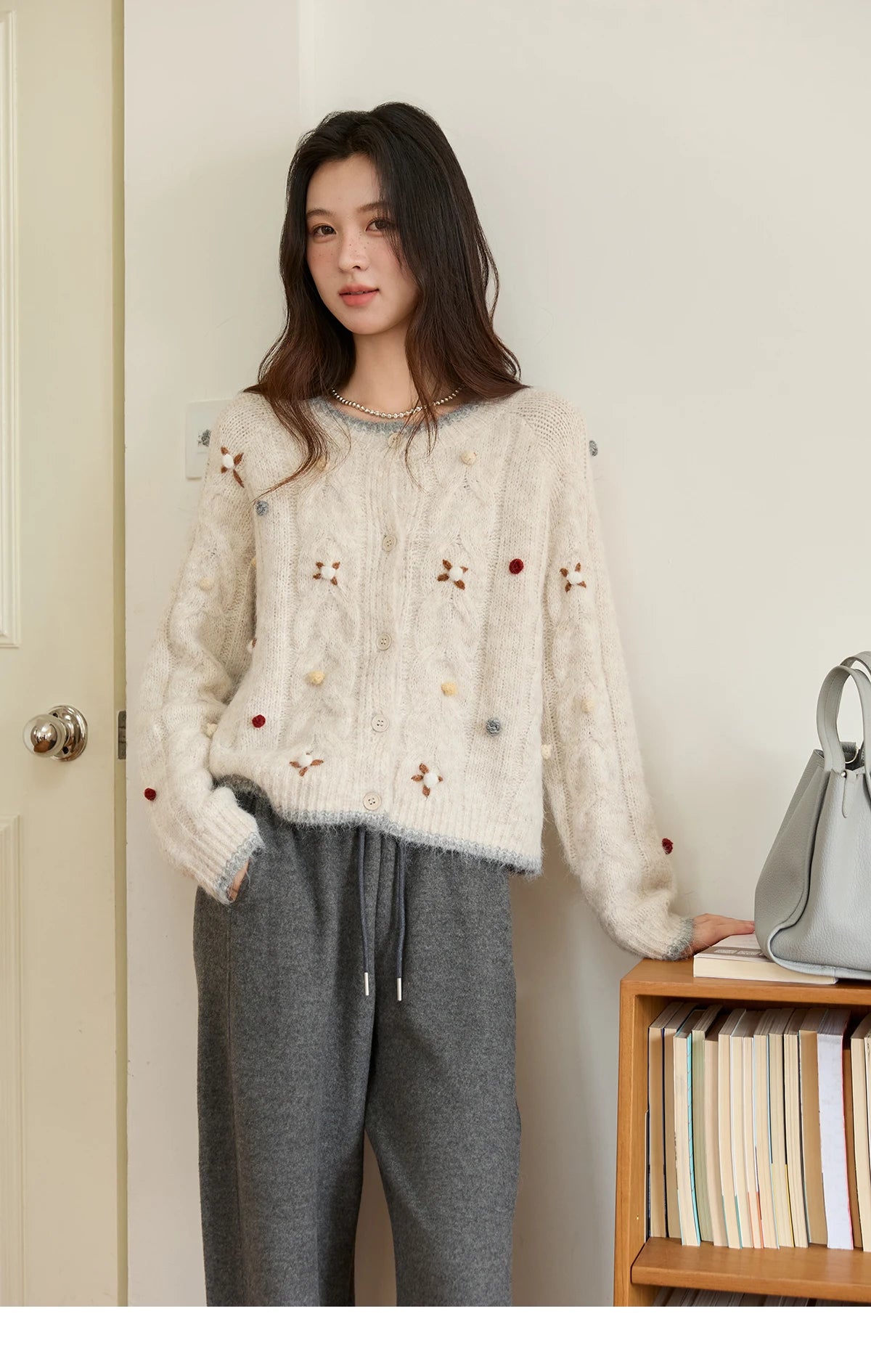 MISHOW Hand-crocheted Knitted Cardigan for Women 2025 Autumn Luxury Long Sleeves Wool Blended Loose Casual Tops MXE48Z2575