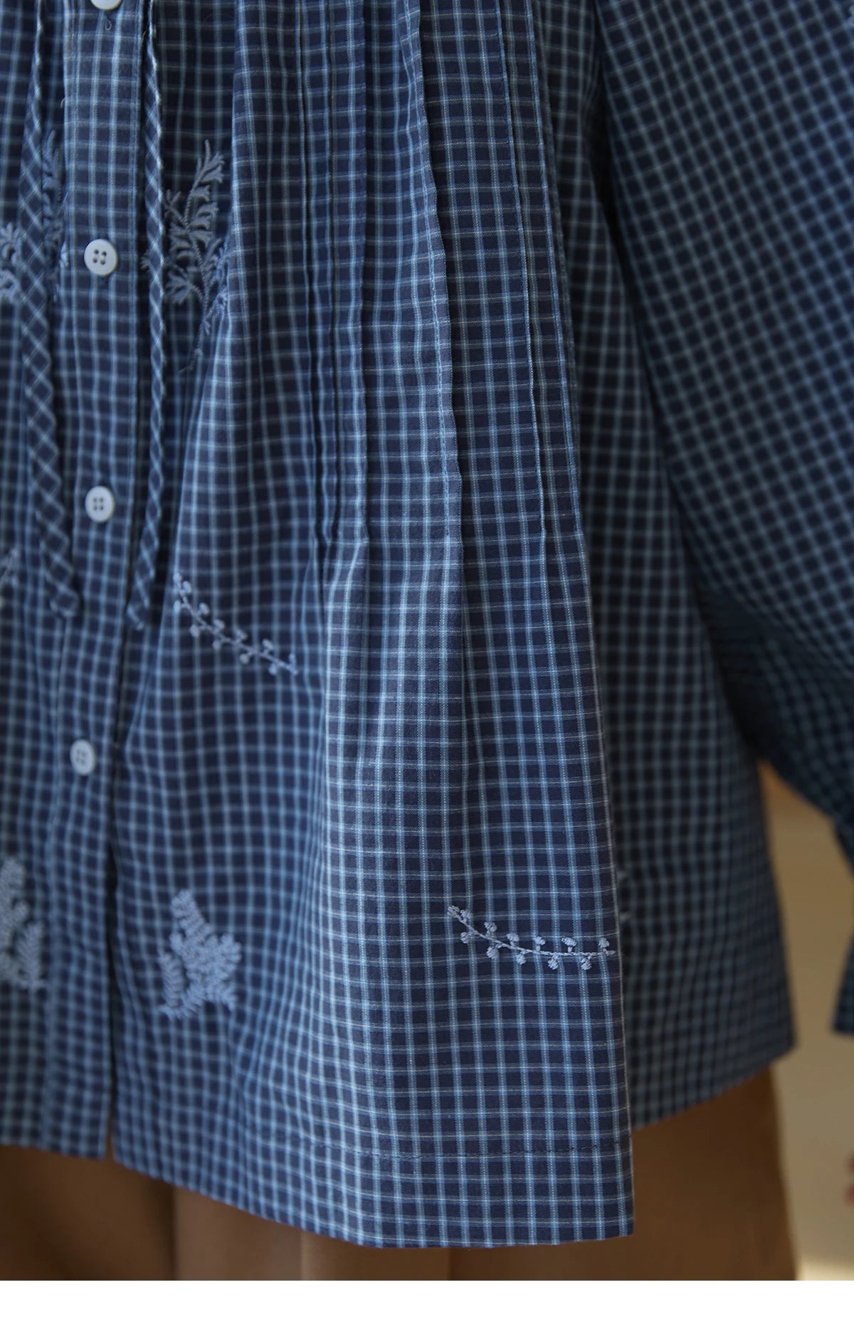 MISHOW Blue Plaid Embroidered Shirt Autumn 2025 Black Fungus Edge Collar Lace-up Doll Shirt 100cotton Loose Retro Top MXE44X2467