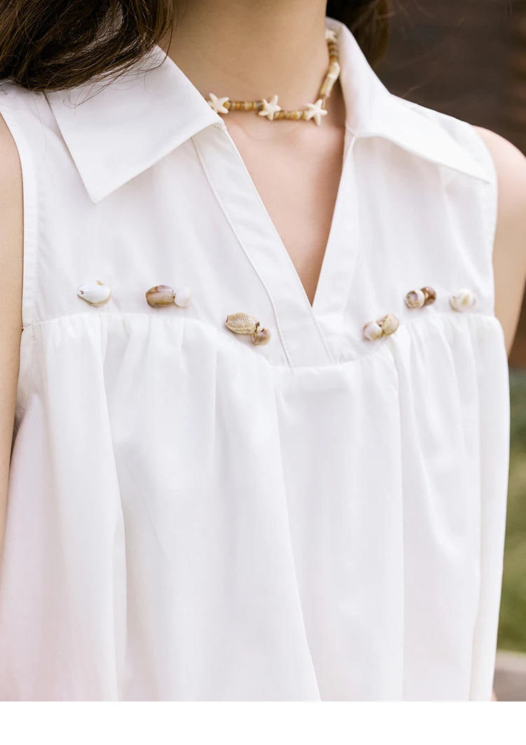 MISHOW Office Lady New Blouse Women Summer New Sleeveless Turn-down Collar Hollow Lace Shirts Female Slimming Fashion MXE31X1760