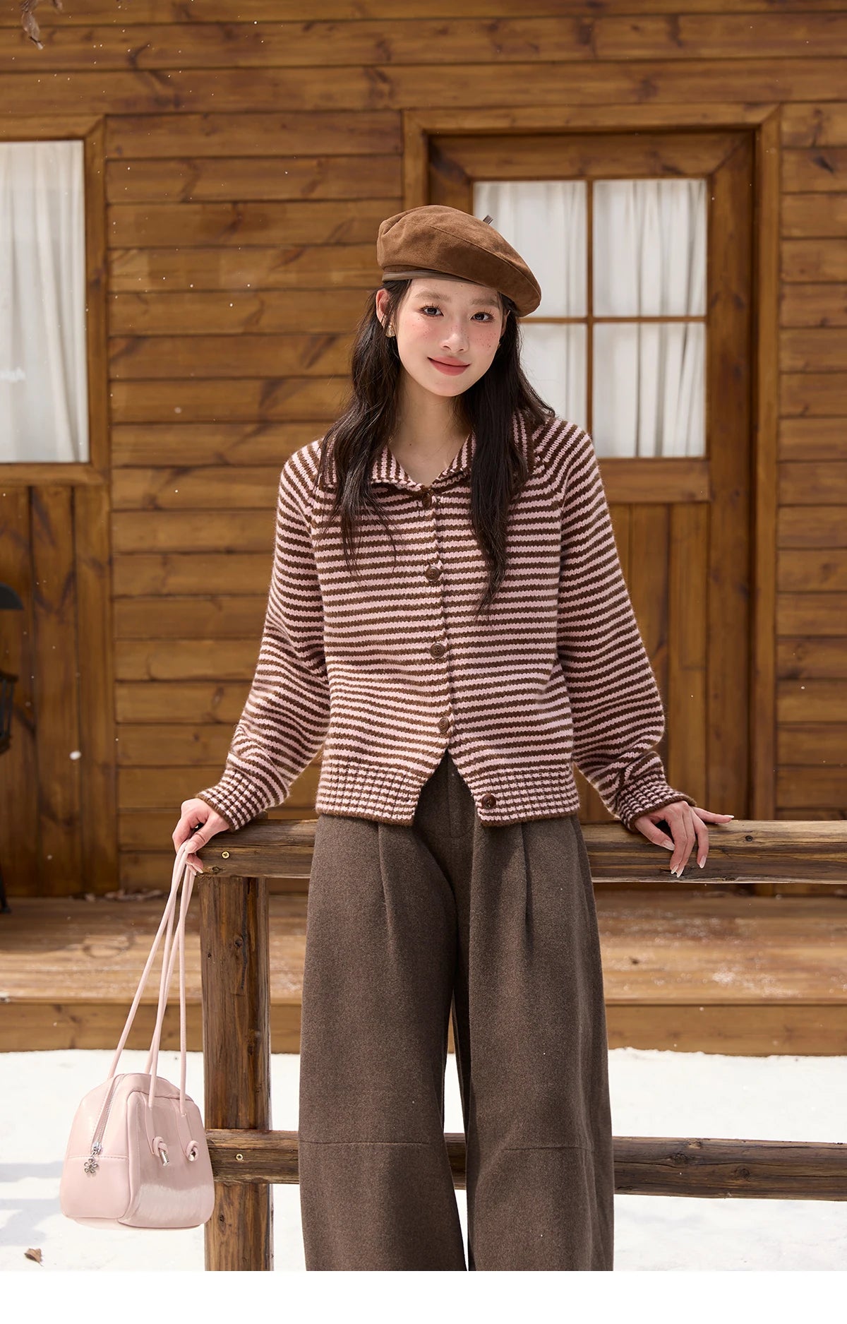 MISHOW New Striped Knitted Cardigan 2025 Autumn Winter Retro Stand-up Collar Raglan Sleeve Cardigan Commute Loose Top MXE88Z2690