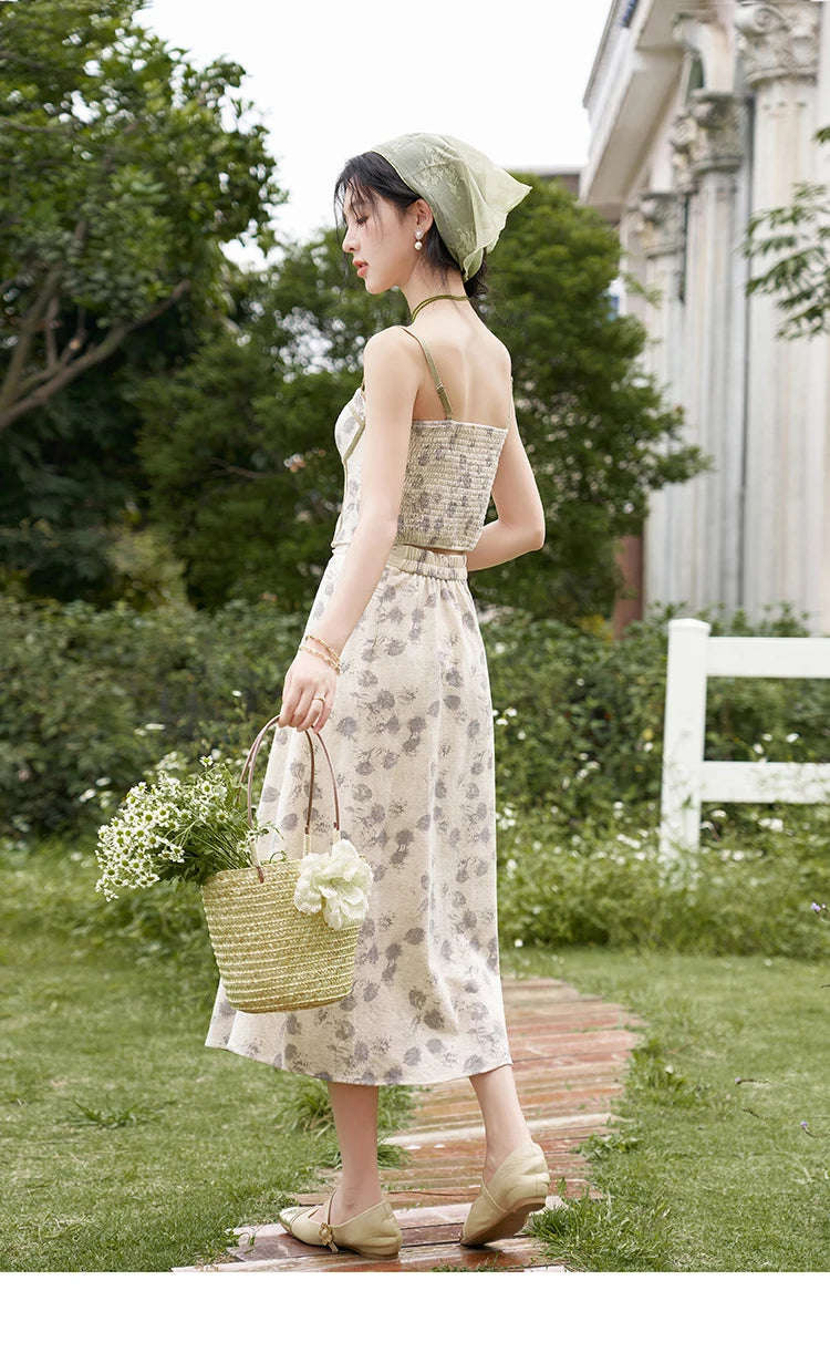 MISHOW Floral Camisole Skirt Separately Summer Adjustable Shoulder Straps Sleeveless Top Back Elastic Waist Skirts MXD14D0026