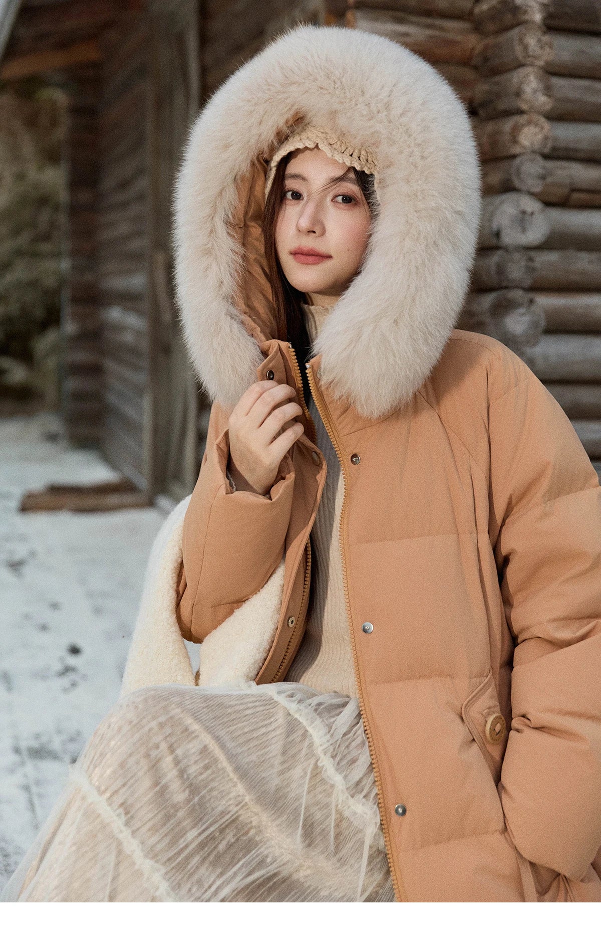 MISHOW Women's Winter Coat with Hood 2025 Fashion Solid Commute Long Down Jacket Windproof Warm Down Coat Luxury MXE51Y0079