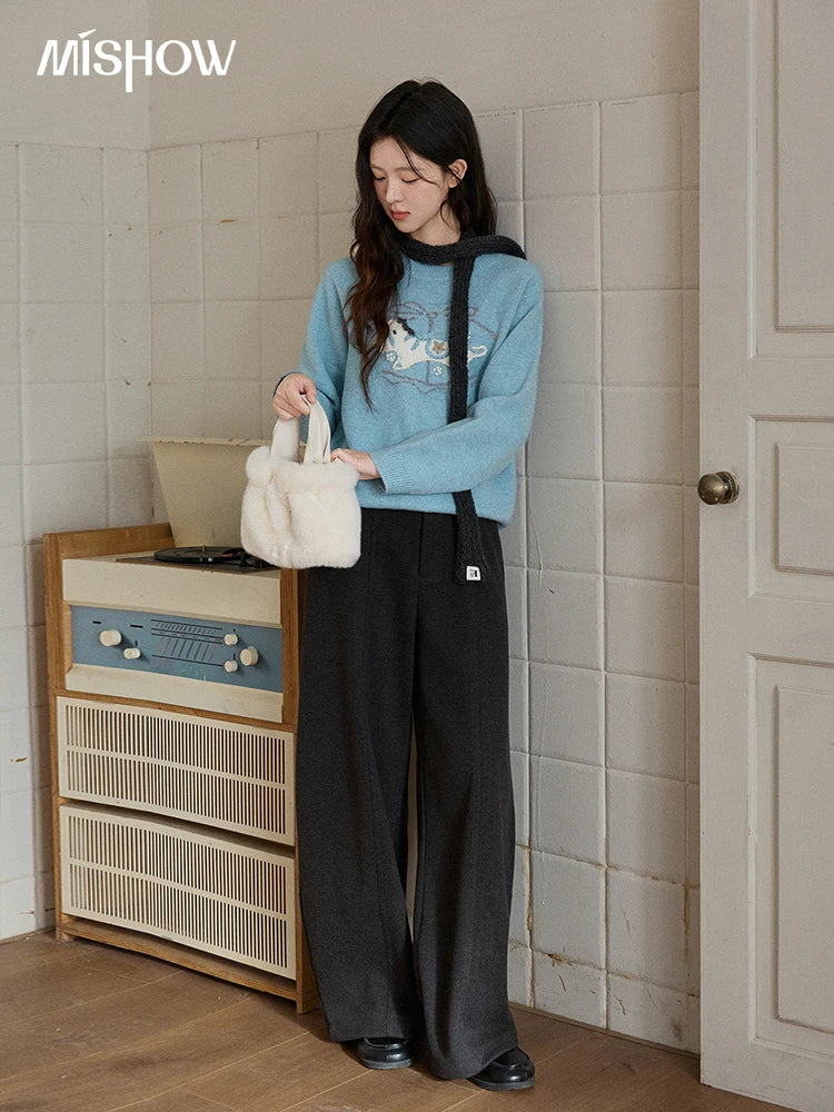 MISHOW Handmade Embroidered Jacquard Sweater for Women in Autumn Winter 2025 Thick Pony Knitted Pullover Sweaters MXE92Z2848