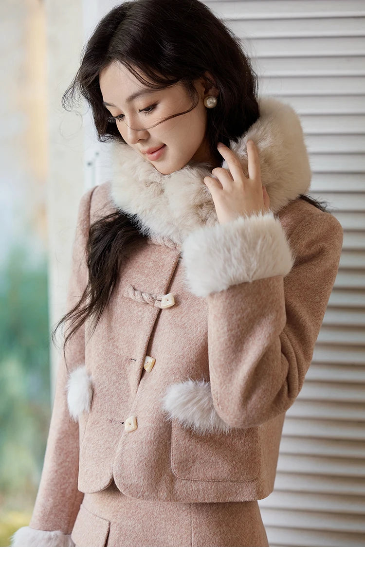 MISHOW New Chinese Tweed Coats Midi Skirts Separately Clothes Winter Woman Sweets Edge Design Plush Fur Coat Women MXD54W0583