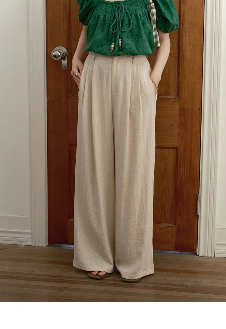 MISHOW Women Casual Wide Leg Pants 2025 Summer Button Pocket Versatile High Waist Slim Straight Pants Female Clothing MXE39K0962