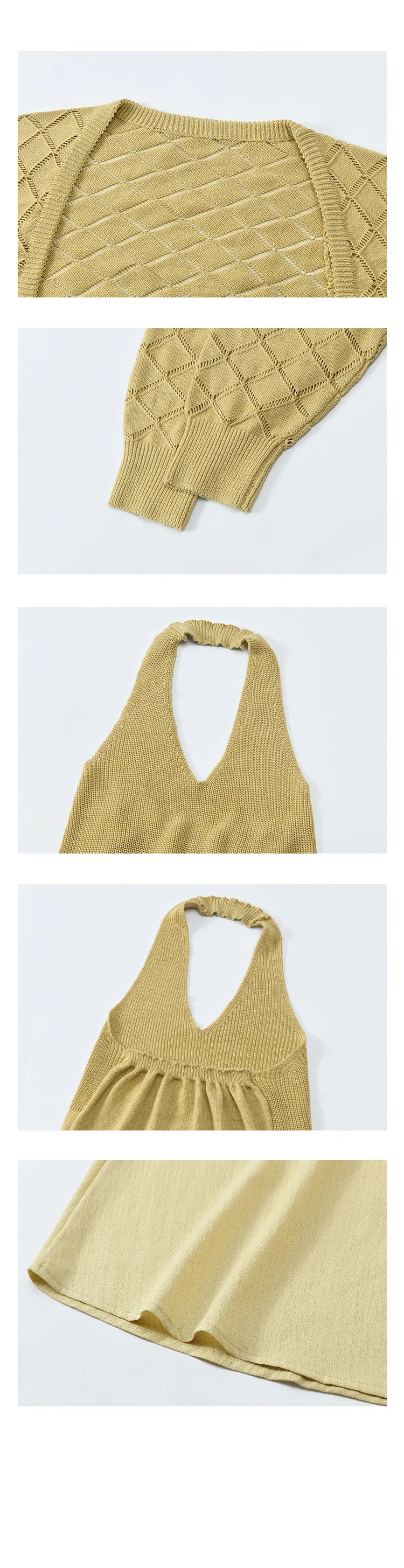 MISHOW Hanging Neck Dress Knitted Cardigan Separately 2024 Autumn Hollow Short Top Knitted Patchwork Sleeveless Dress MPD42L2040