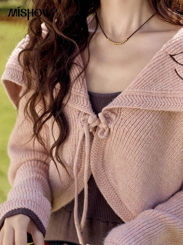 MISHOW Arctic Knitted Cardigan Strap Dress Separately Women 2024 Fall Korean Casual Long Dress Lace-up Cardigan MXD42L2016