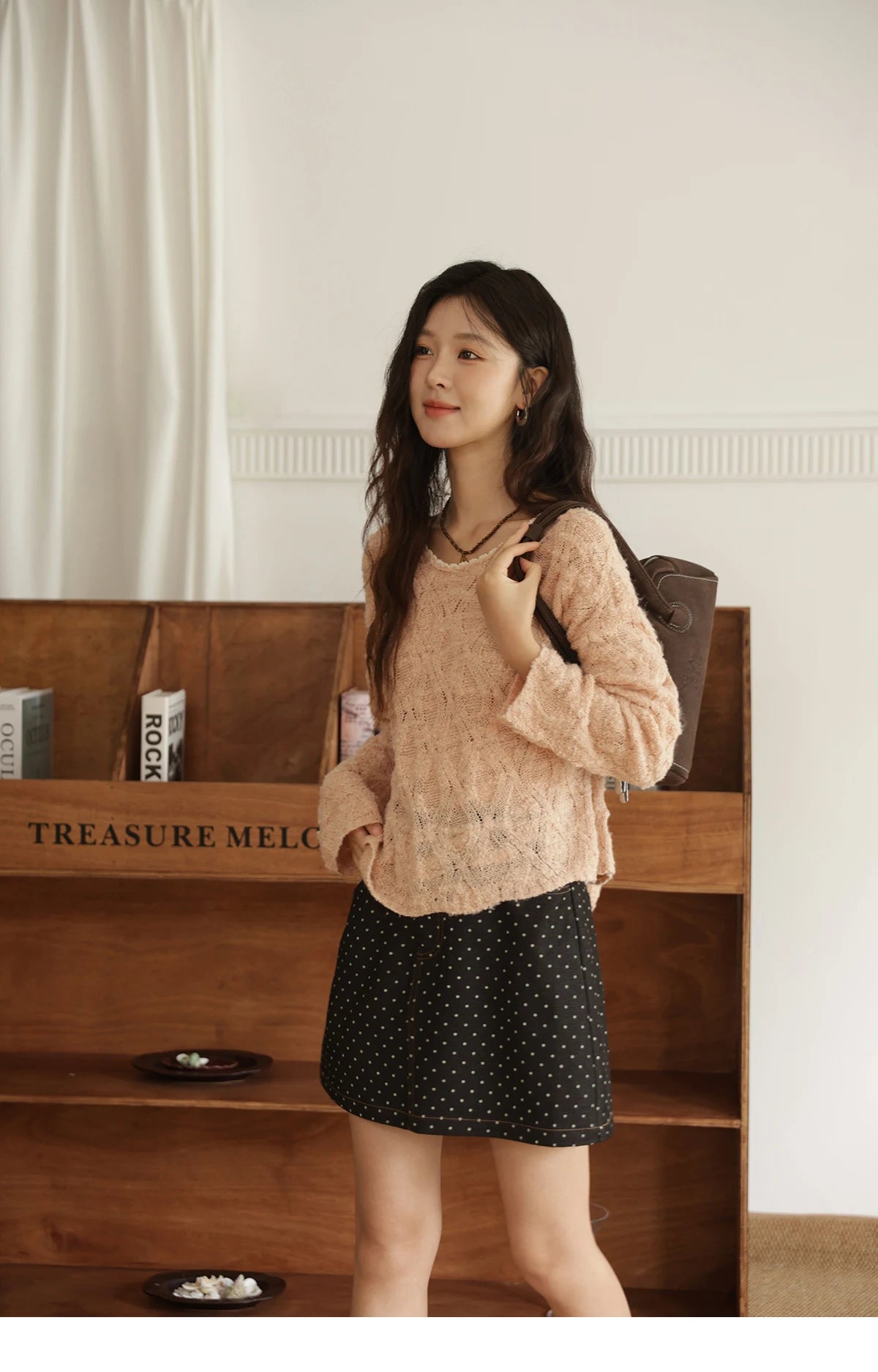 MISHOW Bamboo Loop Yarn Knitted Sweater for Women Autumn 2025 Hollow V-neck Lace Sweater Casual Solid Pullovers Tops MXE43Z1349