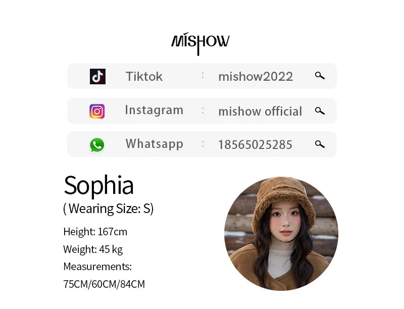 MISHOW Women's Warm Jacket 2025 Retro Luxury Brown Round Neck Long Sleeve Coat Commuting Windproof Loose Coat Woman MXE90W0994