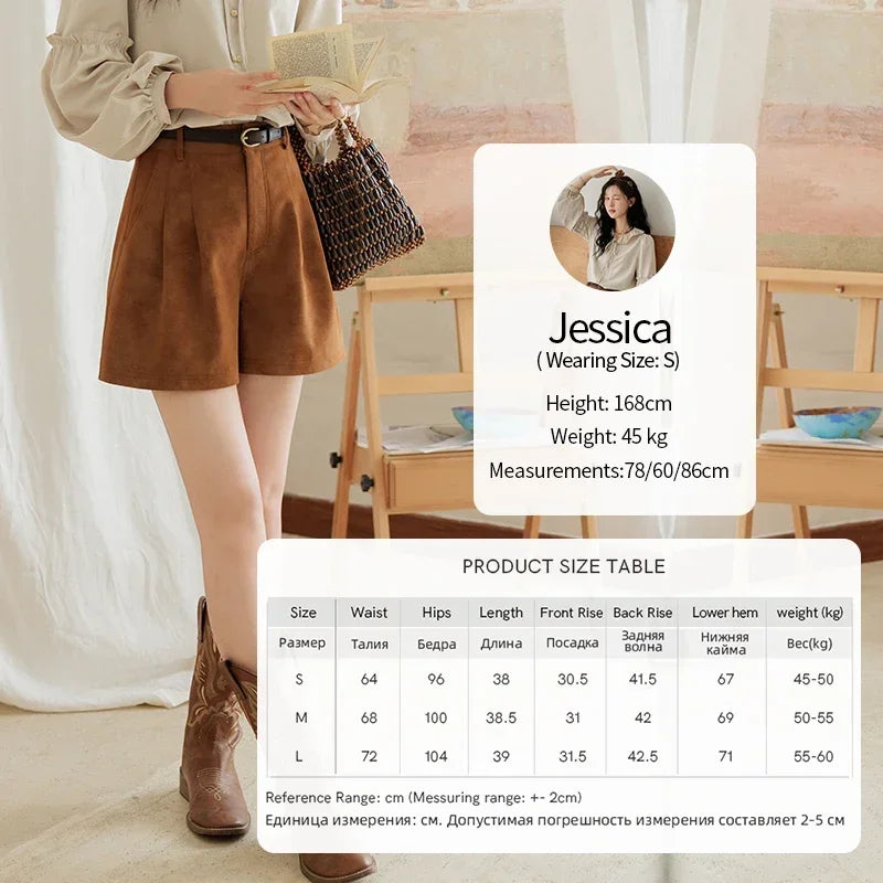 MISHOW Suede Shorts for Women Autumn 2024 High Waist A-line Slim Wide Leg Short Pants Solid Pleats Pants Side Pockets MXD44K0753