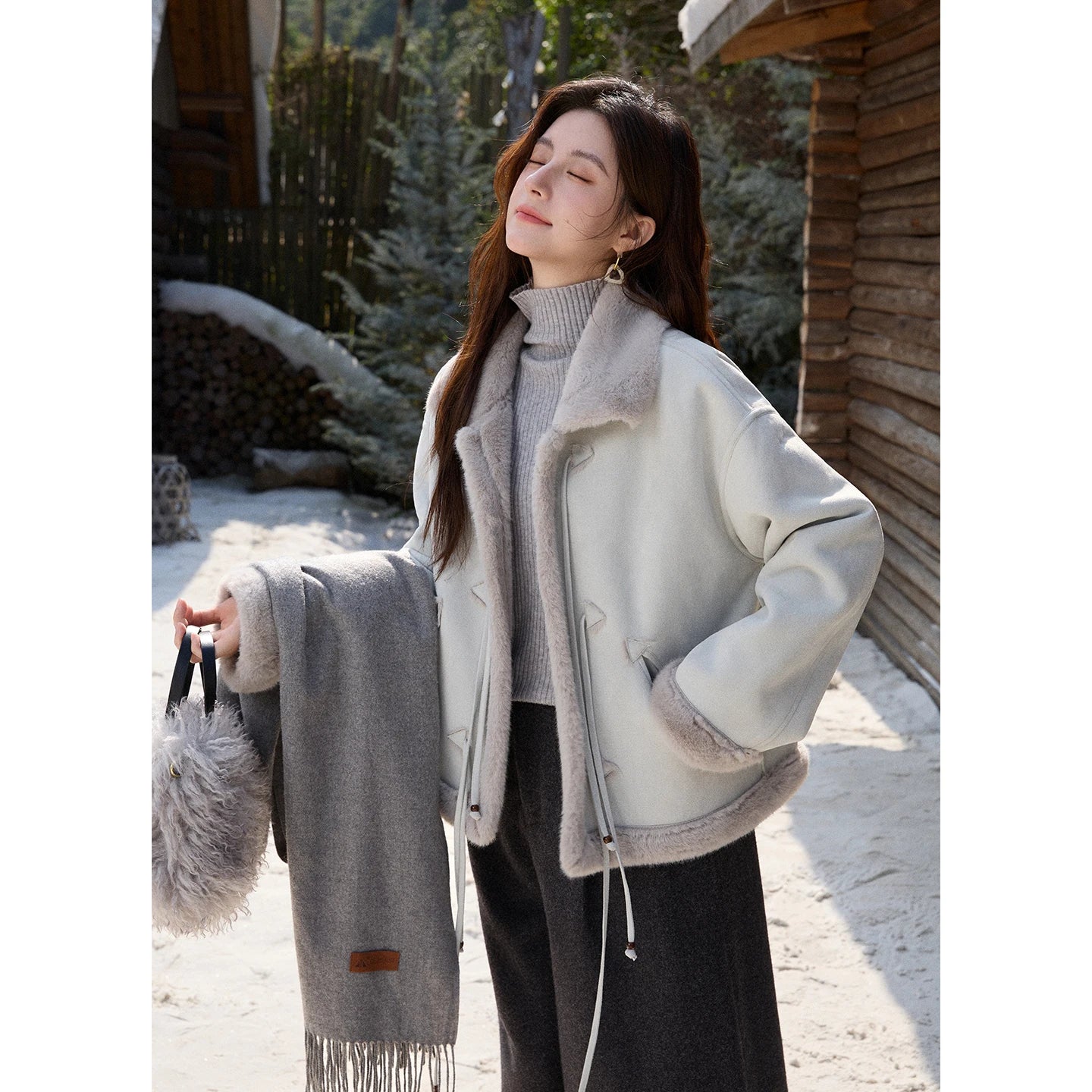 MISHOW Suede Imitation Mink Fur Coat Women Winter 2025 Retro Thick Plush Lace Up Coat Warm Lapel Jackets Office Lady MXE90W0921