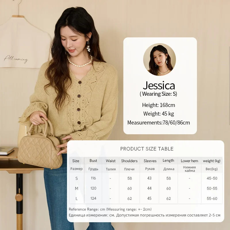 MISHOW Handmade Crochet Sweater Cardigan Autumn Mohair Flare Sleeve Knitted Tops Wave V-neck Lace-up Waist Sweater MXE47Z2513