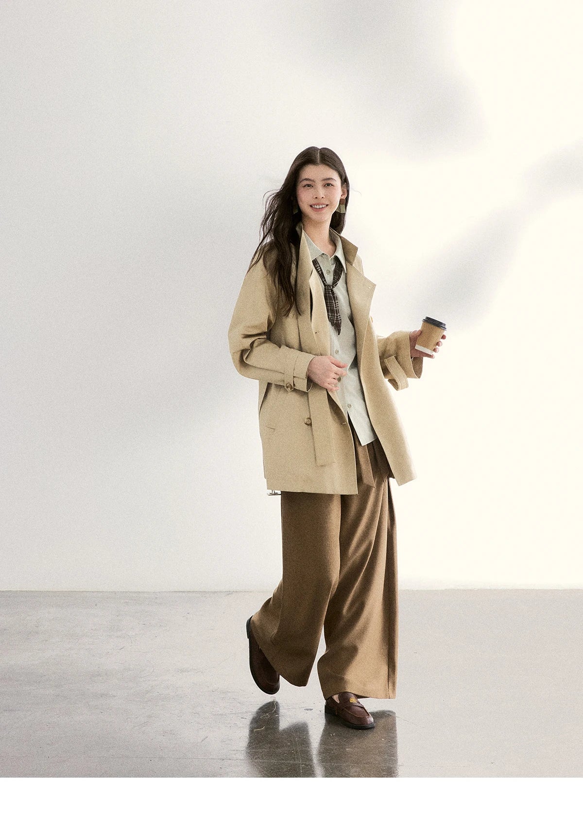 MISHOW Women's Casual Loose Shirt with Plaid Scarf 2026 Spring Lapel Tops Versatile Long Sleeve Shirts Office Lady MXF108C0815