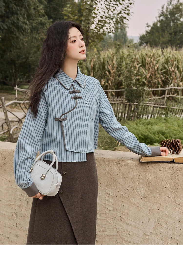 MISHOW Plaid Tweed Skirt Long-sleeved Jacket Long Skirt Separately Winter 2024 Korean O Neck Coat Front Slit Skirt MXD43W0445