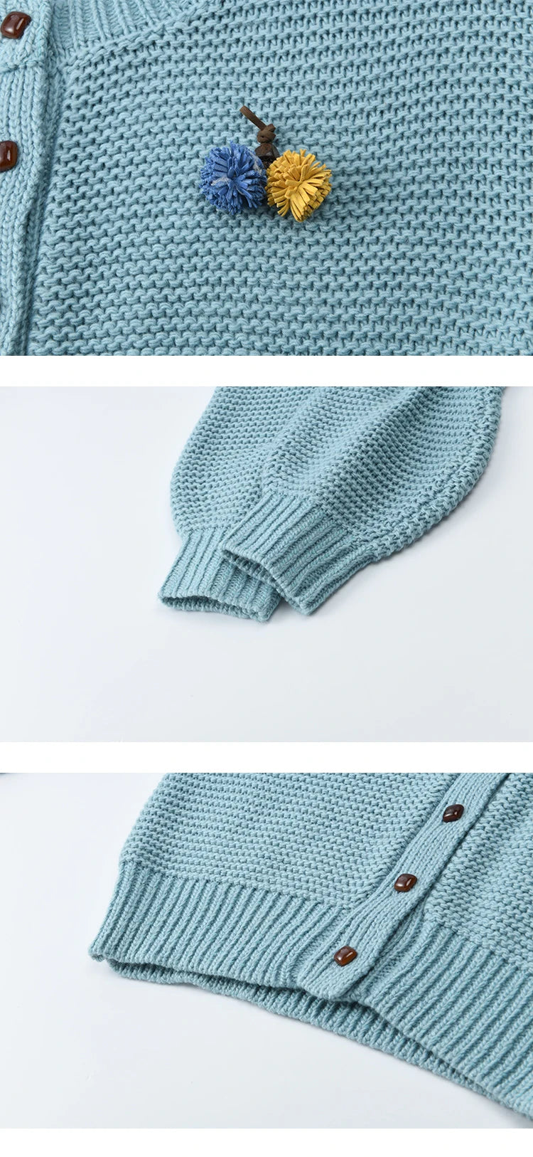 MISHOW Blue Knitted Cardigan 2025 Autumn Winter New Crew Neck Pompom Decorated Sweater Commute Elegant Loose Top MXE51Z2551