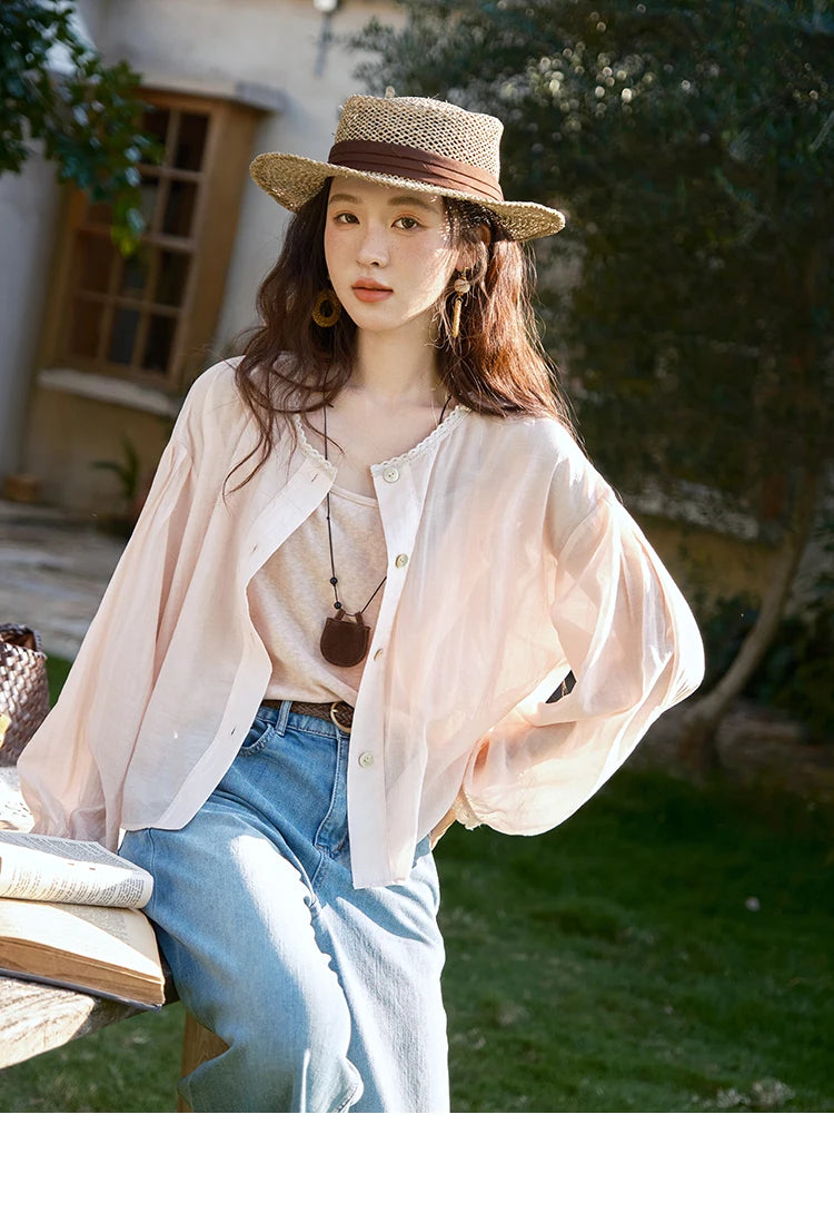 MISHOW Thin Shirt Set for Women 2025 Summer New Ladies Casual Tank Top Sunshade Button Shirt Stacked Two Piece Set MXE39T0689