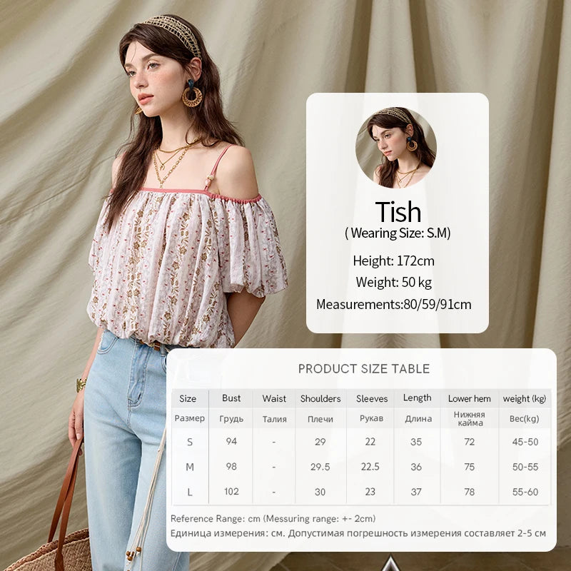 MISHOW French Summer Blouses Women New 2025 One-shoulder Floral Short Sleeve Contrast Color Shirts Woman Fashion MXE31X1767