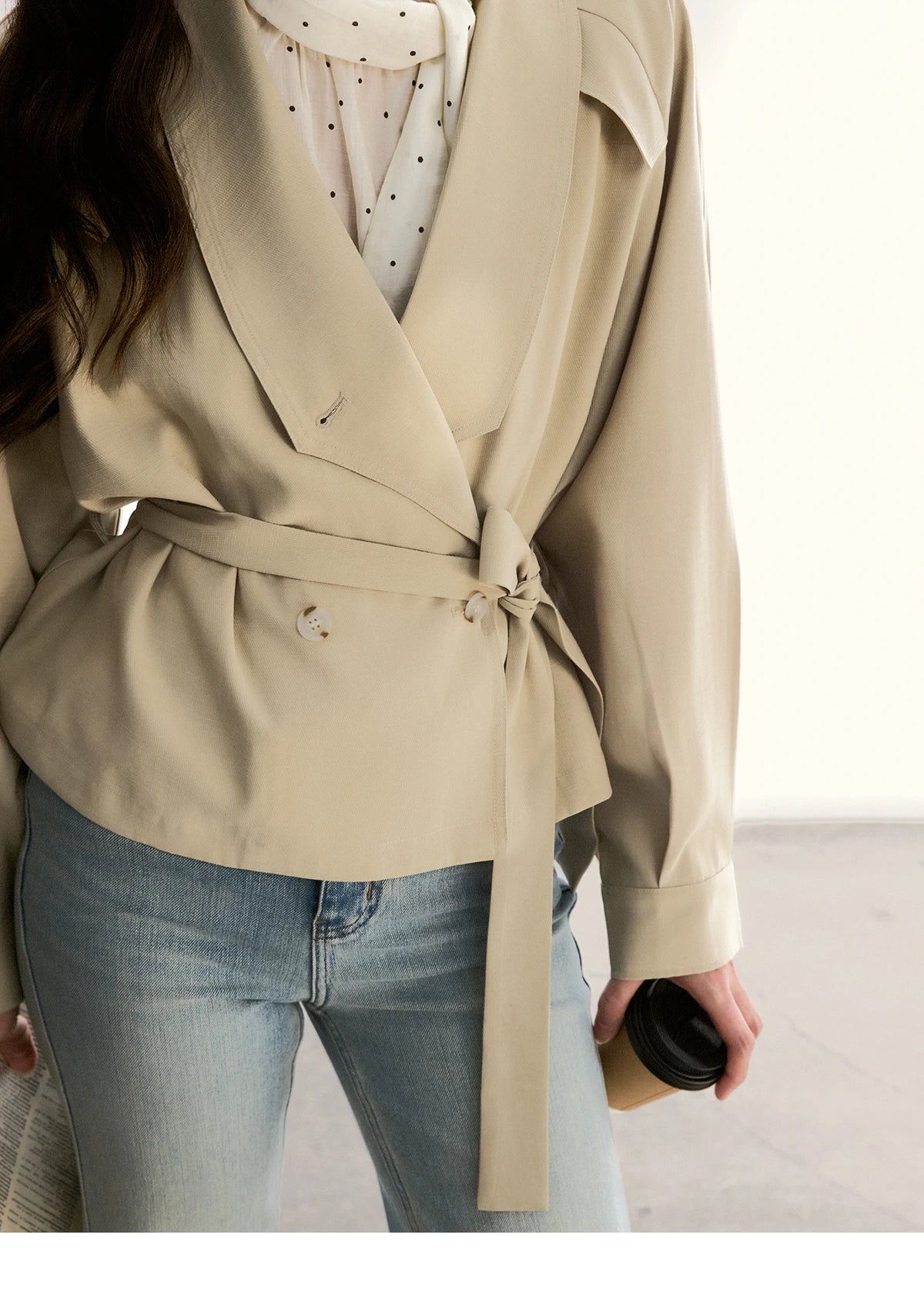 MISHOW Women's Khaki Belted Waist Coat 2026 Spring Lapel Double-breasted Coats female Casual Short Jacket Office Lady MXF13W1056