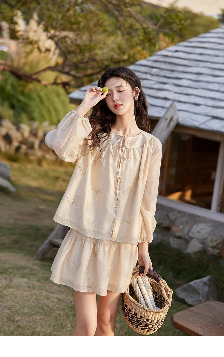 MISHOW Iris Embroidery Blouse Elastic Waist Skirt Set for Women Spring Summer 2025 Jacquard Commuting Slim Two Pieces MXE13T0454