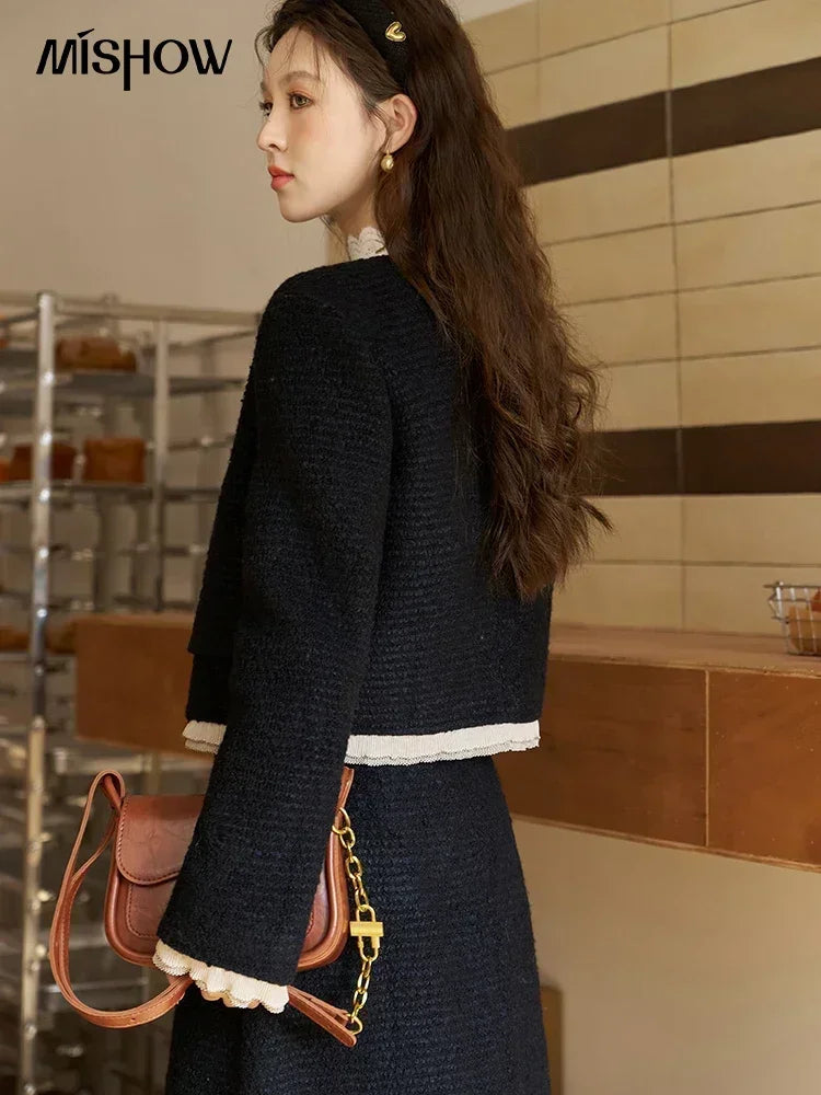 MISHOW Wool Blend Short Coat Rear Split Skirt Separately Women 2024 Winter French Fashion Elegant Jacket A-line Skirt MXC56W0162