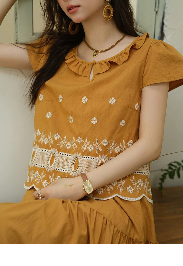 MISHOW Women's Clothing Two Piece Set 2025 French Lace Embroidery Blouse A-line Straight Half Skirt Ladies Summer Set MXE39T0645