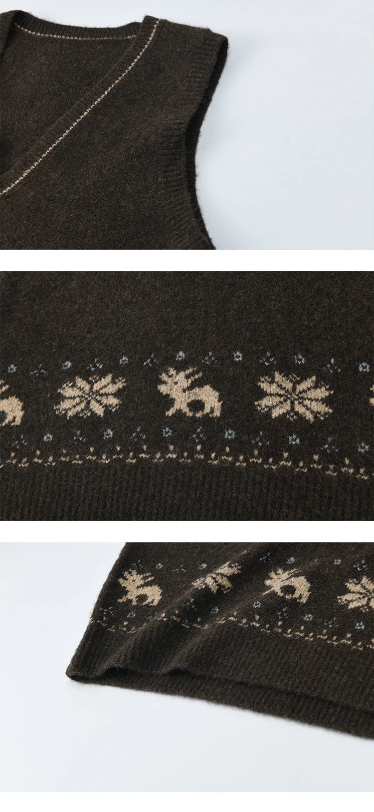 MISHOW Woman Sweater Vest 2025 Winter Retro Brown Jacquard V-neck Knitted Vest Loose Commute Versatile Pullover MXE86Z2659