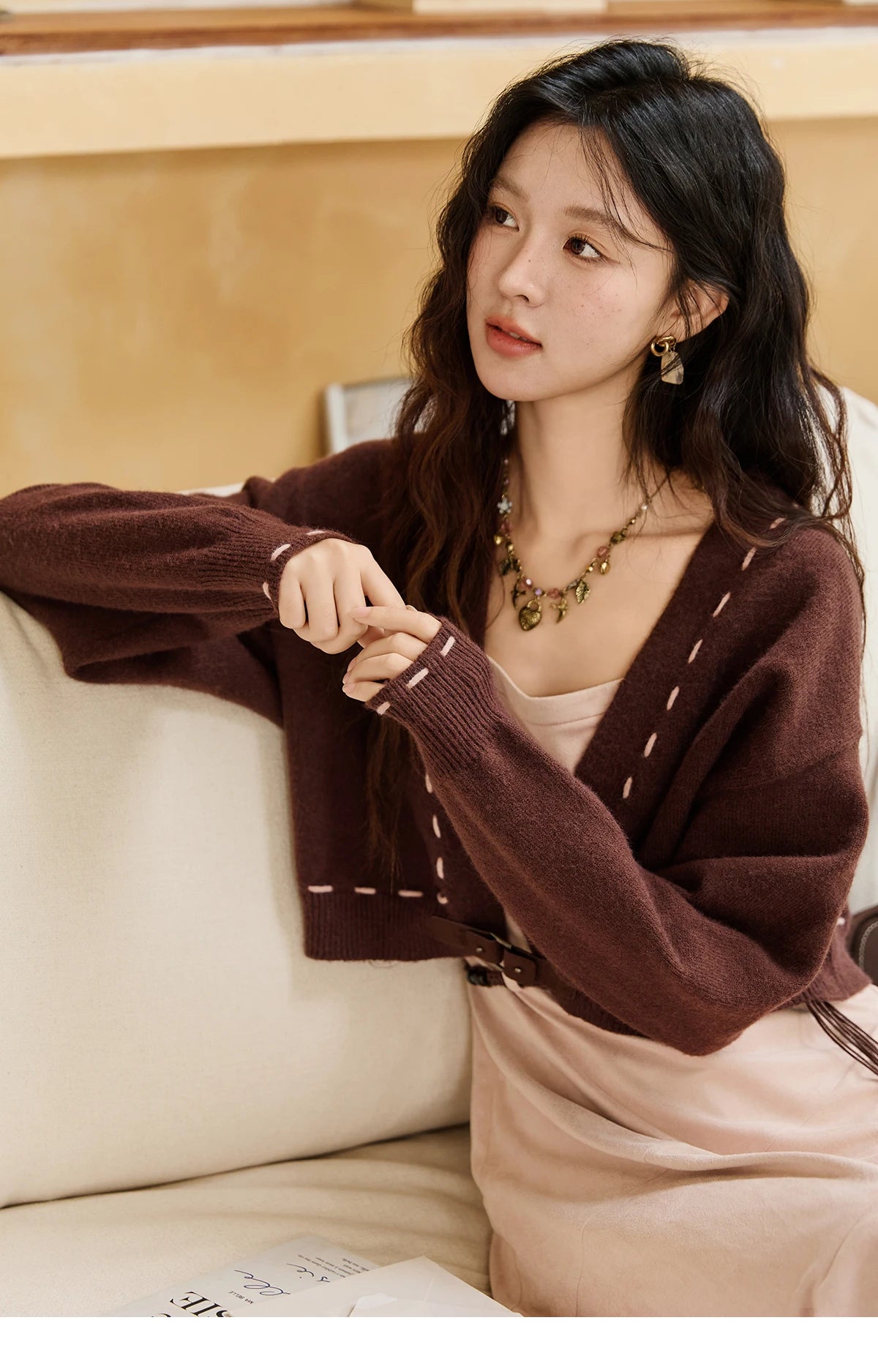 MISHOW Knitted cardigan camisole Dress Two-piece Set Autumn Frosted Velvet Retro Top Contrasting Design Dress Sets MXE47T1382