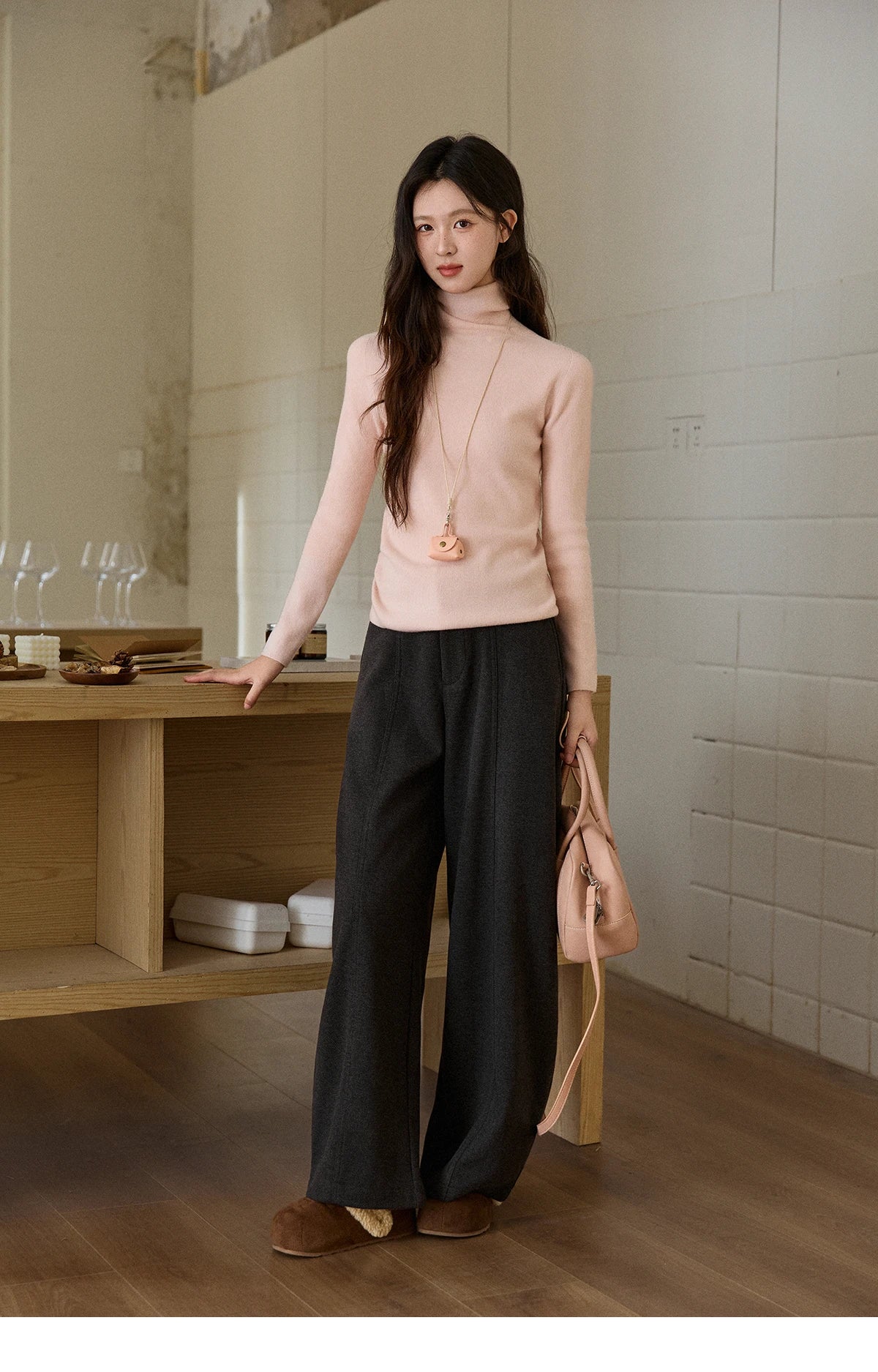 MISHOW High Waist Wide Leg Pants for Women 2025 Winter Casual Loose Thick Fleece Warm Knit Pants Straight Trousers MXE92K1127