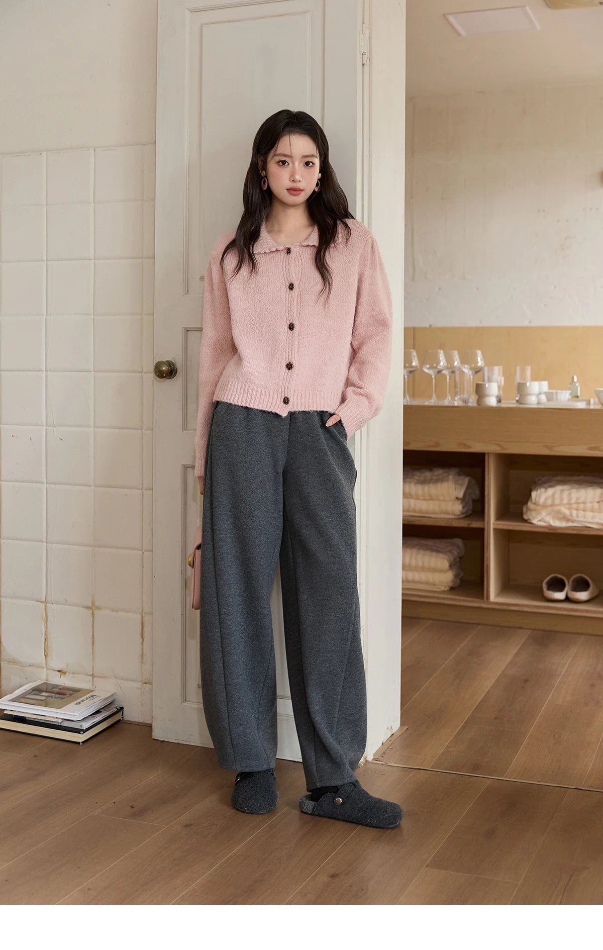 MISHOW Pink French Cardigan Women 2025 Autumn Winter New Sweet Turn-down Collar Single-breasted Loose Knit Sweater MXE48Z2569