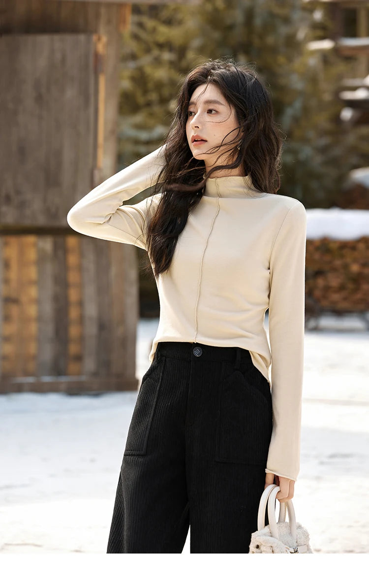 MISHOW Corduroy Pants High Waist Straight Pants Pocket Design Velvet Inside Comfortable Touch Slim Fit Office Lady MXD55K0813