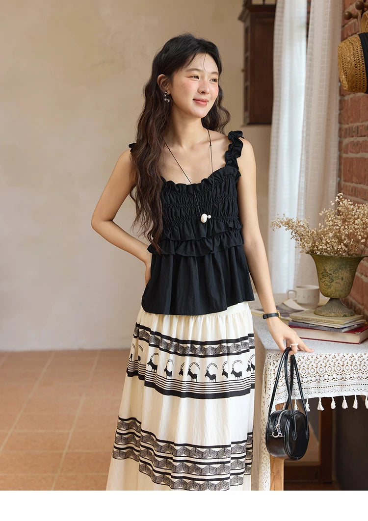 MISHOW Women's Bohemian Print Half Skirt 2025 Summer New Office Lady Fashion High Waist A-line Large Swing Skirt MXE36B0755