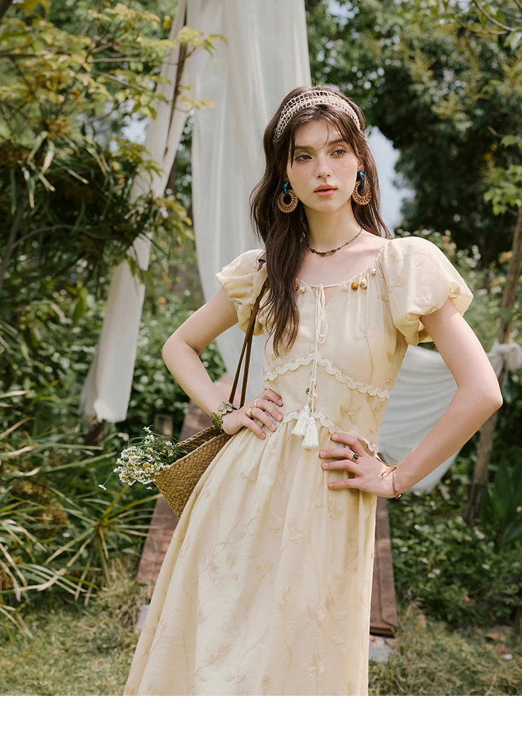 MISHOW Print Office Lady Dress Women Summer 2025 Short Sleeve Round Neck Beaded Neckline Slim Waist Dresses Female MXE33L2208