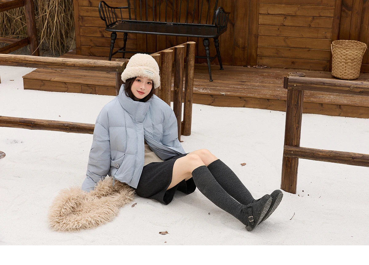 MISHOW Short Down Jacket Women 2025 Winter Fashion Blue Windproof White Duck Down Turn-down Collar Zippered Coat Warm MXE51Y0083