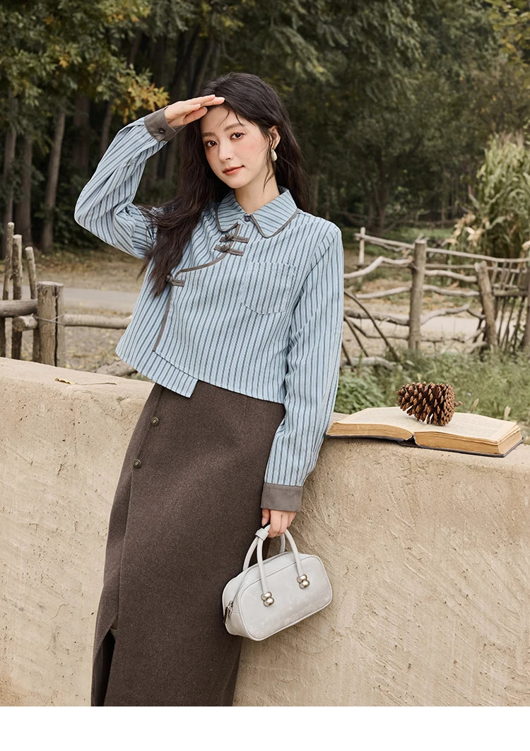 MISHOW Plaid Tweed Skirt Long-sleeved Jacket Long Skirt Separately Winter 2024 Korean O Neck Coat Front Slit Skirt MXD43W0445