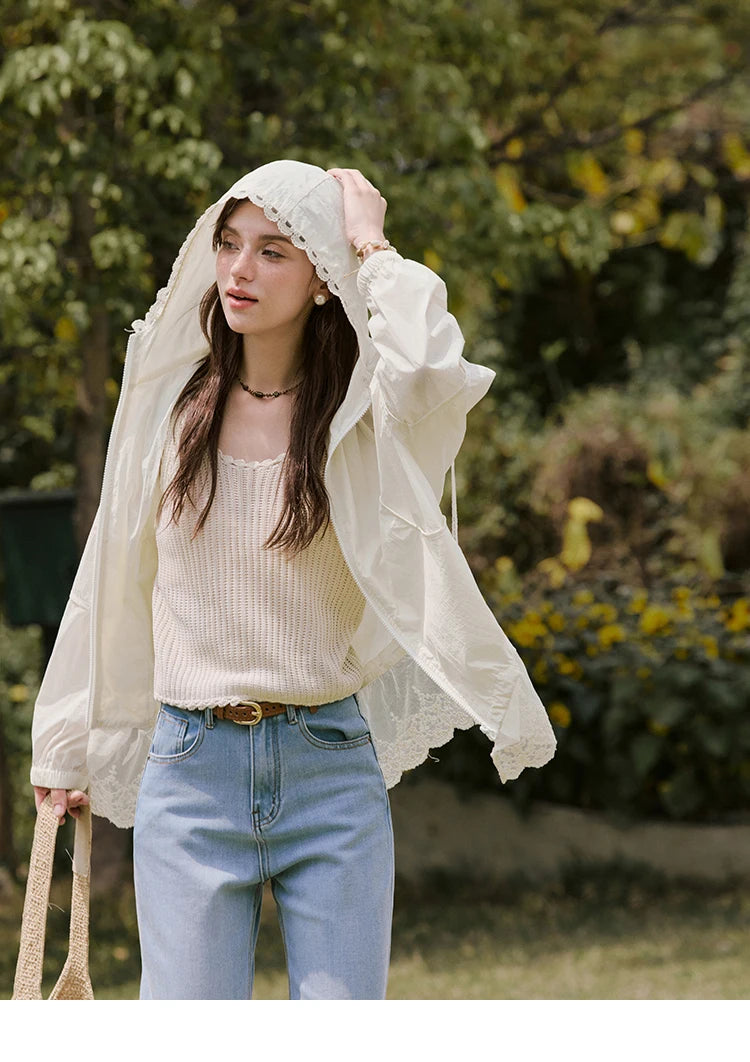 MISHOW Sunscreen Summer Coat Women New 2025 Long Sleeve Hooded Solid Lace Loose Cardigan Female Thin Breathable MXE33W0780