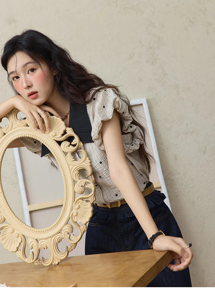 MISHOW Summer Office Lady Blouses Women 2025 Short Sleeve Turn-down Collar Polka Dot Shirts Female Fashion Slim Tops MXE31C0776