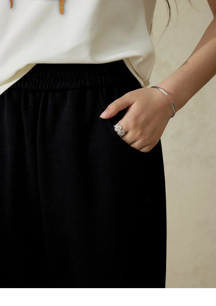 MISHOW Elastic Waist Sweatpants for Women Spring 2025 Versatile Solid Sports Pants Straight Leg Long Sickle Pants MXE14K0875