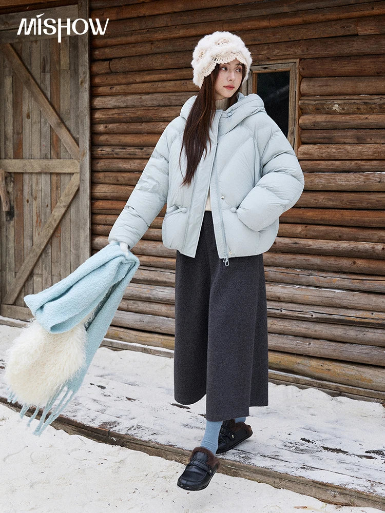 MISHOW Blue Down Coat Women 2025 Winter Fashion Elegant 90% White Duck Down Short Lightweight Puffer Jacket Warm MXE51Y0081