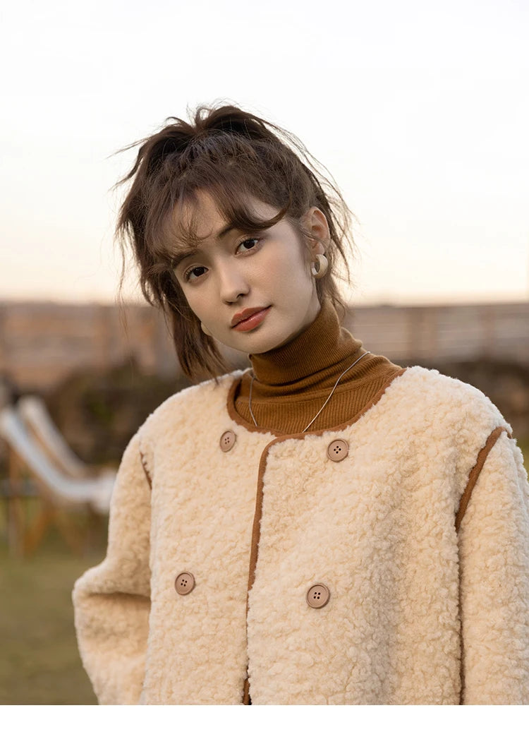 MISHOW Lamb Wool Coat 2023 Double Breasted Winter French Lambswool Jacket Women's Thick Warm Solid New Outerwears MXB45W0850