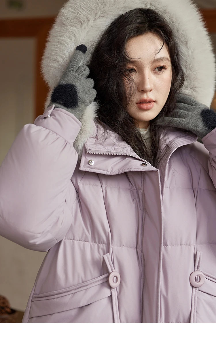 MISHOW Long Hooded Down Coats Fox Fur Collar Bread Jacket Duck Down Quilt Clothing 2024 Winter Women Thickened Coat MXD56Y0054
