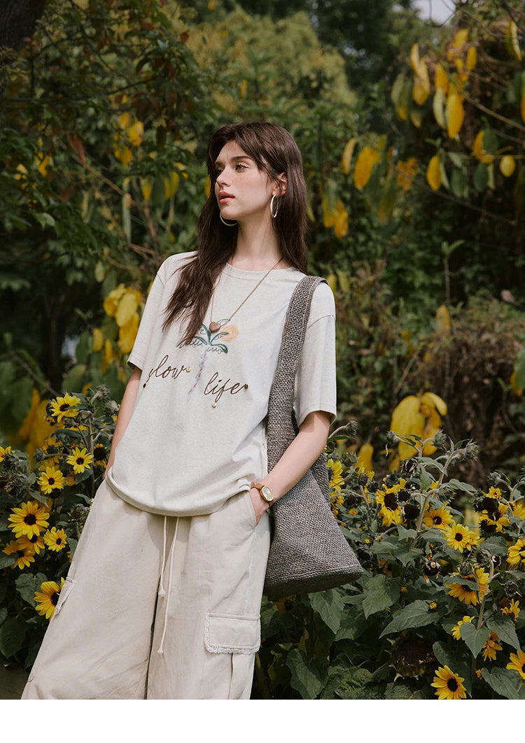 MISHOW Casual Summer Print Shirts Women 2025 Short Sleeve Round Neck Coconut Tree Straight T-shirts Woman Versatile MXE31T0520