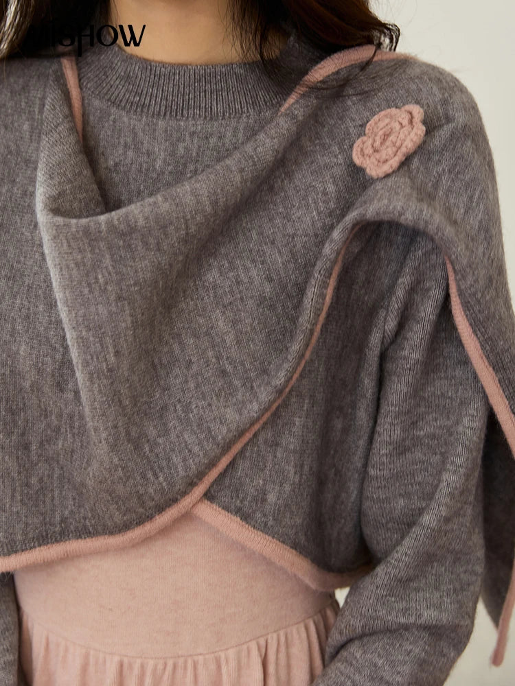 MISHOW Women's Knitted Suit 2025 Autumn Sweet Style Irregular Round Neck Top Pink Suspender Dress Slim Two-piece SuitMXE49T1397